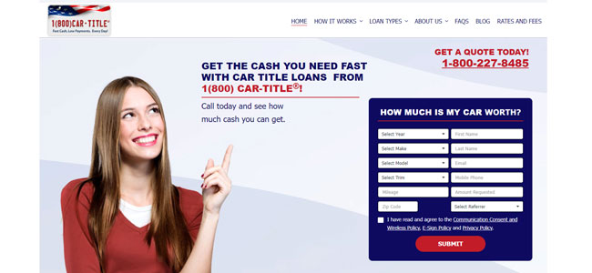 1800 Car Title Loan Review Homepage