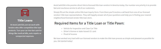 Auto Cash USA Review Required Items