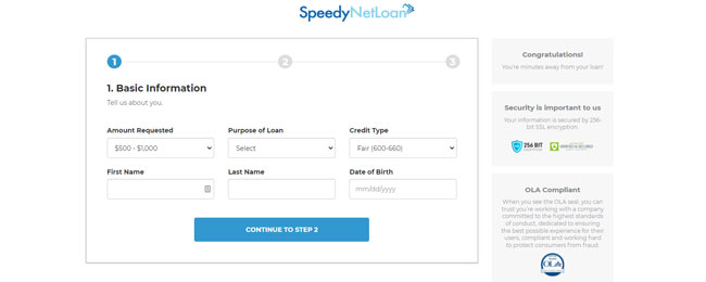 Speedy Net Loan Application Form